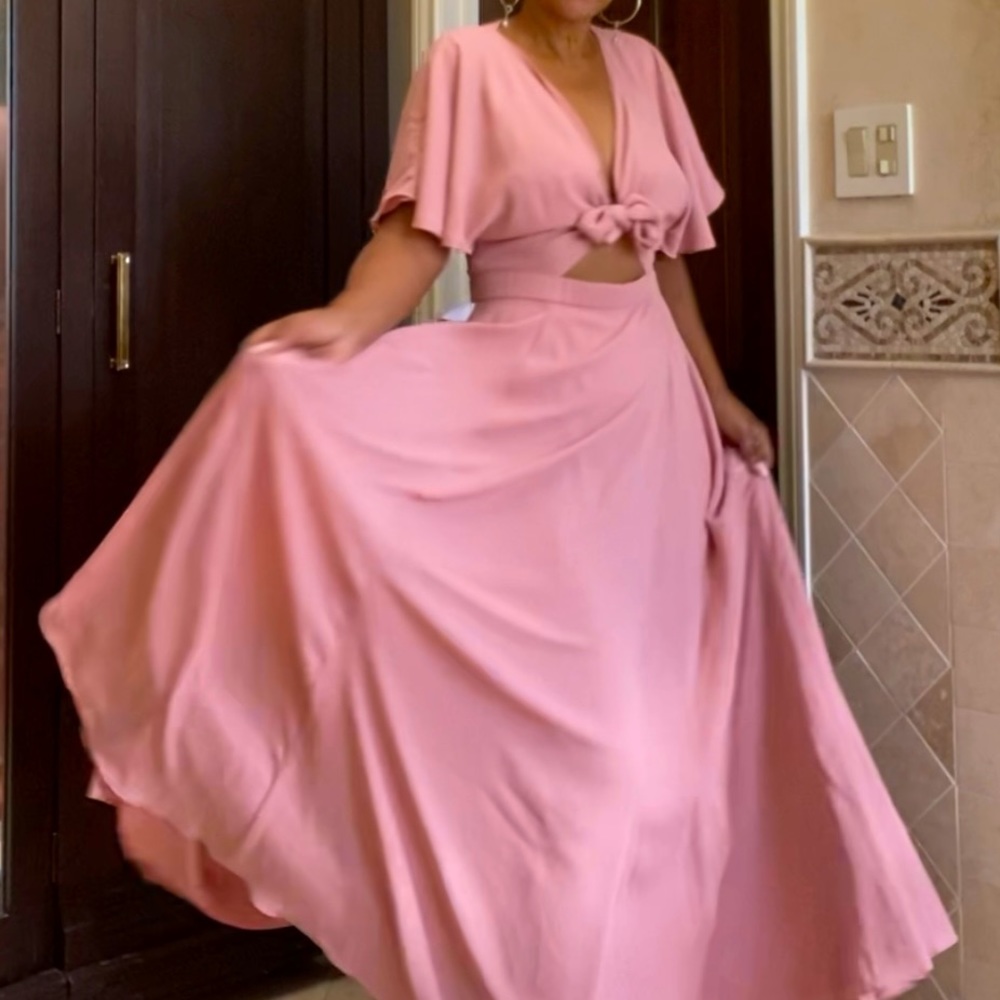 Fame and Partners Pink Maxi Dress with Knot Front